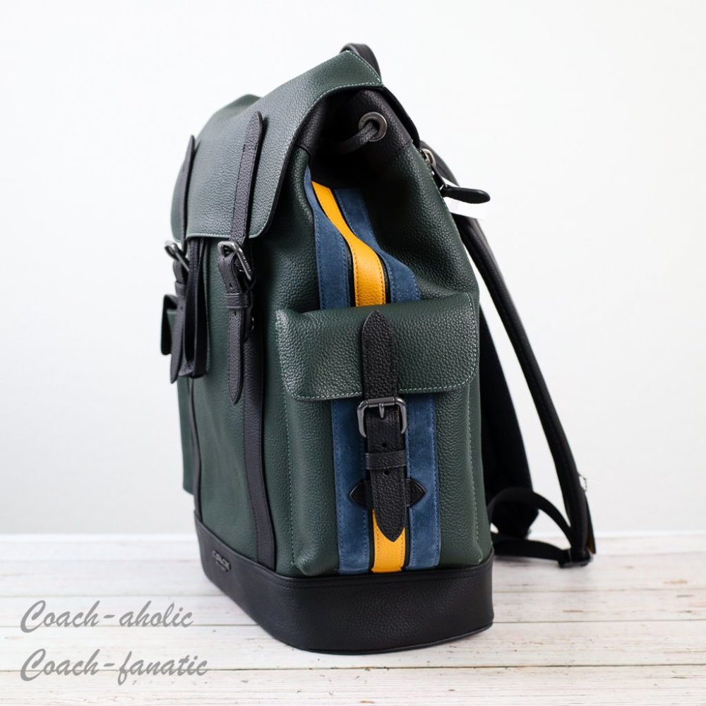 NWT Coach CB903 Hudson Backpack With Varsity Stripe in Amazon Green/Denim Multi - Picture 3 of 12